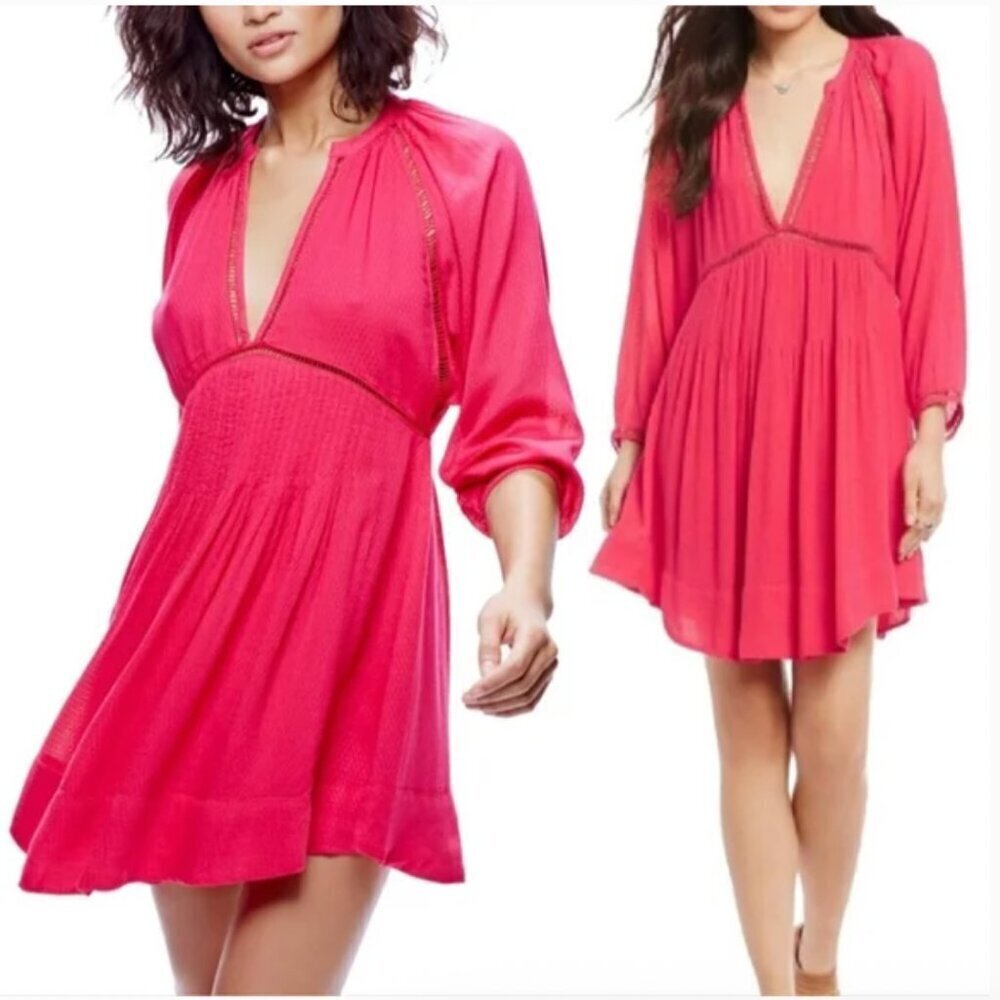 Free People Go Lightly Swing Dress Hot Pink